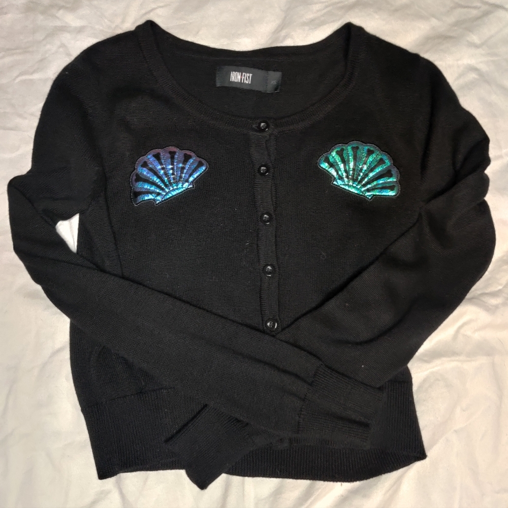Iron Fist Black Cardigan with Sequin Shell Details Mermaid For Life XS